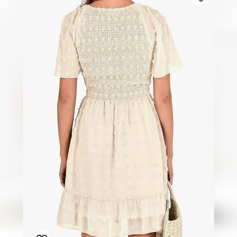 SUPER CUTE women V neck short sleeve dress also dot swing flowy ruffle Dress - Picture 5 of 7